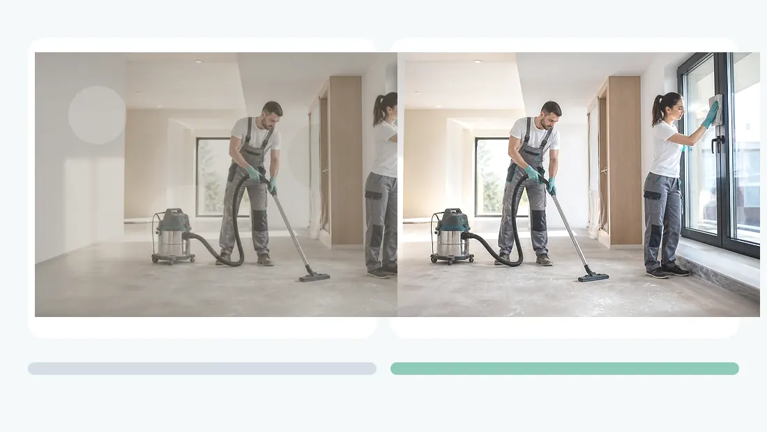 Vorher-Nachher Servicebild für Bau- und Feinreinigung